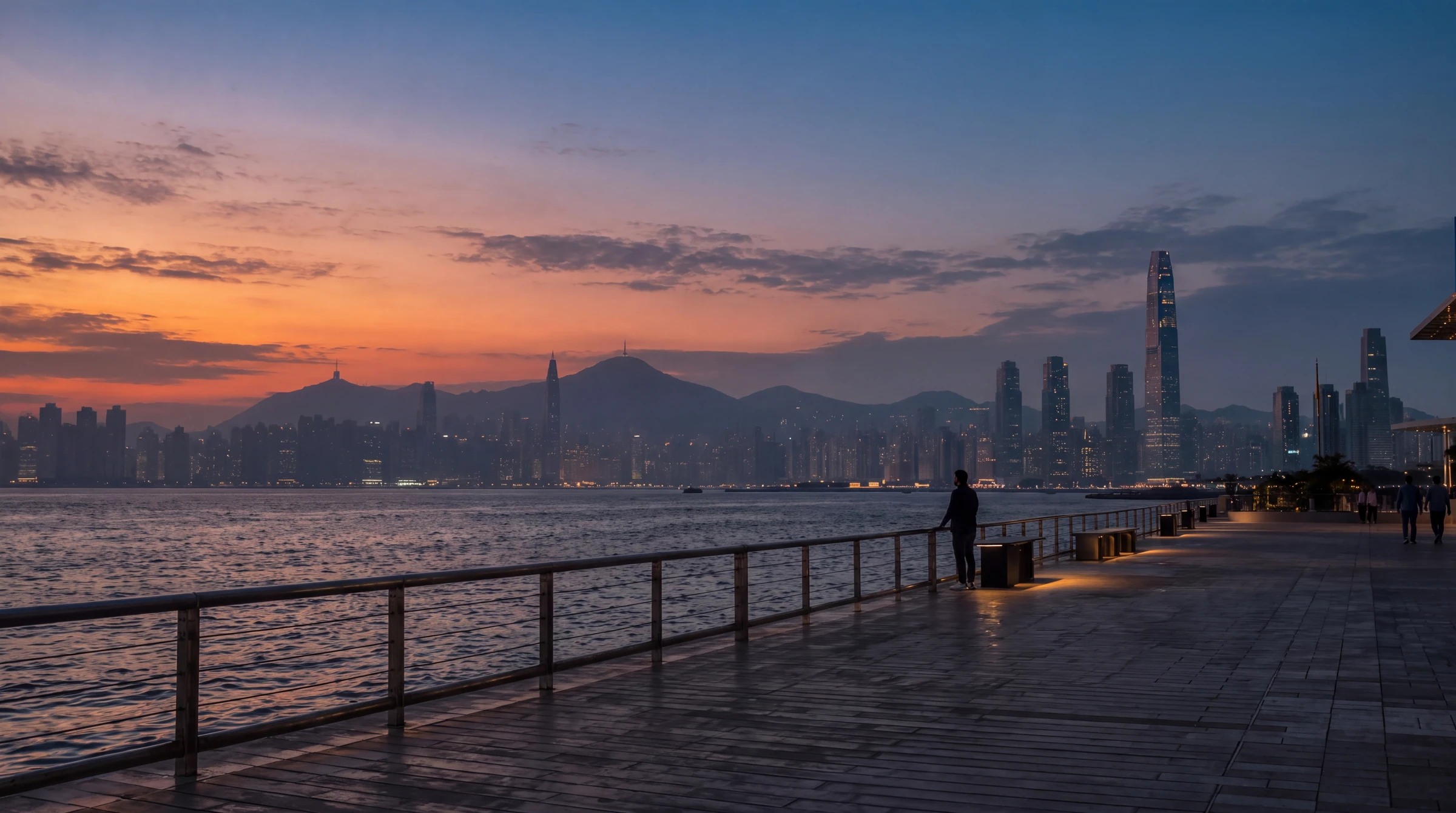 Hong Kong harbour and skyline at dusk